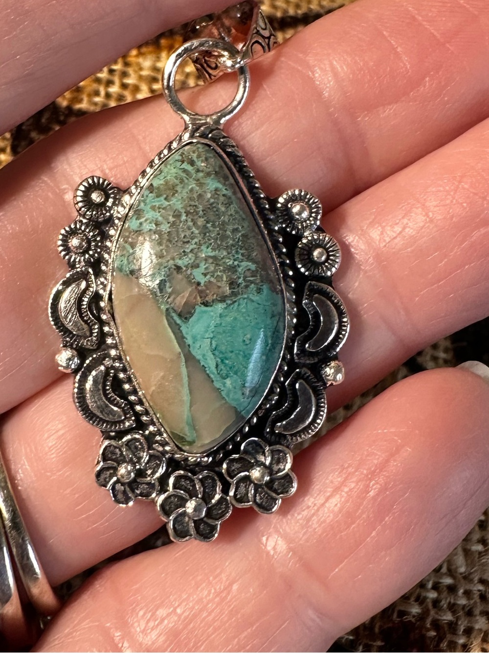 Artisan Turquoise and Beige Teardrop Pendant Necklace